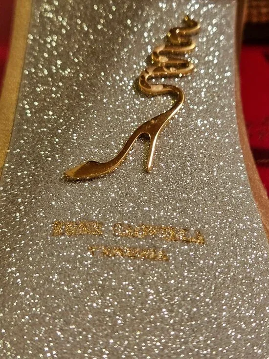 Rene Caovilla 38.5 Cleo Gold Platform Crystal Wrap Strap Sandal Block Heel Pump - Picture 9 of 12